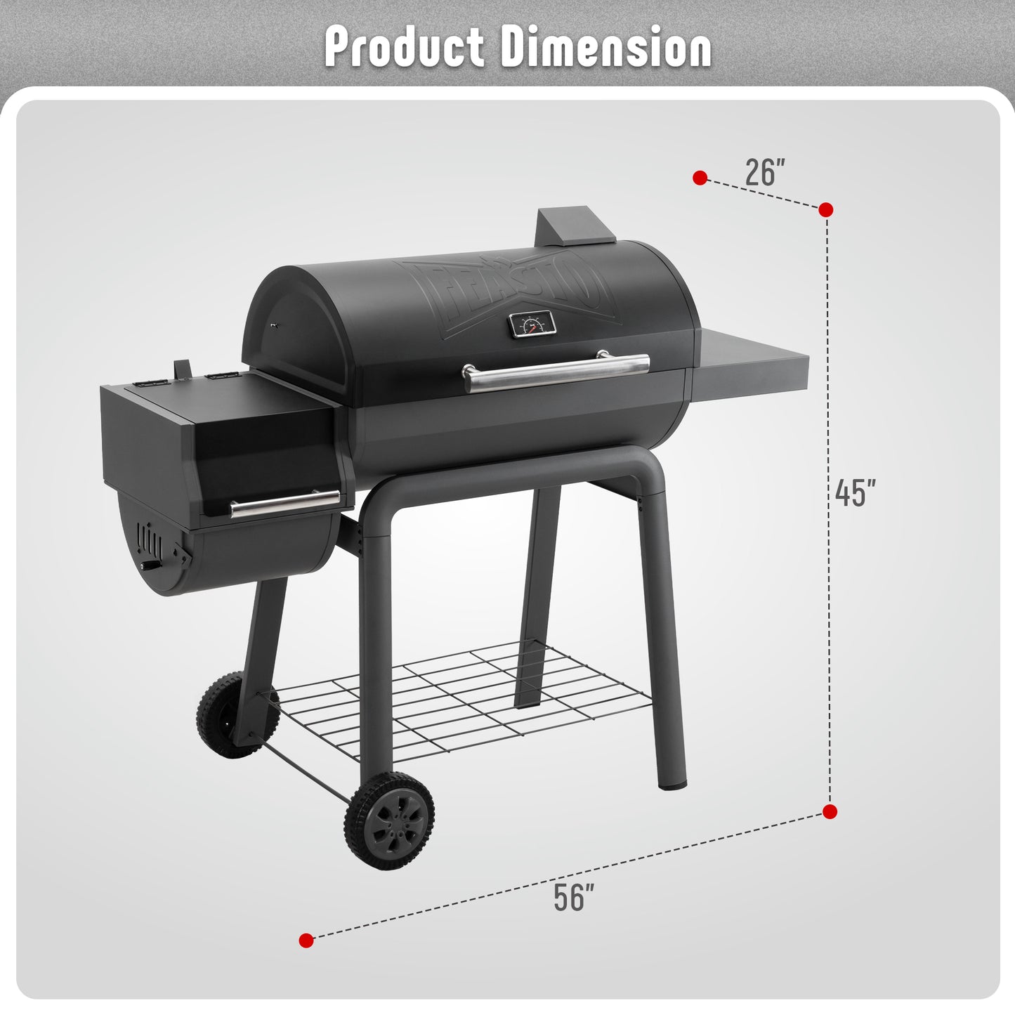Feasto BBQ Charcoal Grill with Offset Smoker Grill and Side Table, 30-In Heavy-Duty Outdoor BBQ Grill with 815 Sq. In. Cooking Space for Outdoor Barbecue in Backyard, Patio and Parties, Black by Feasto
