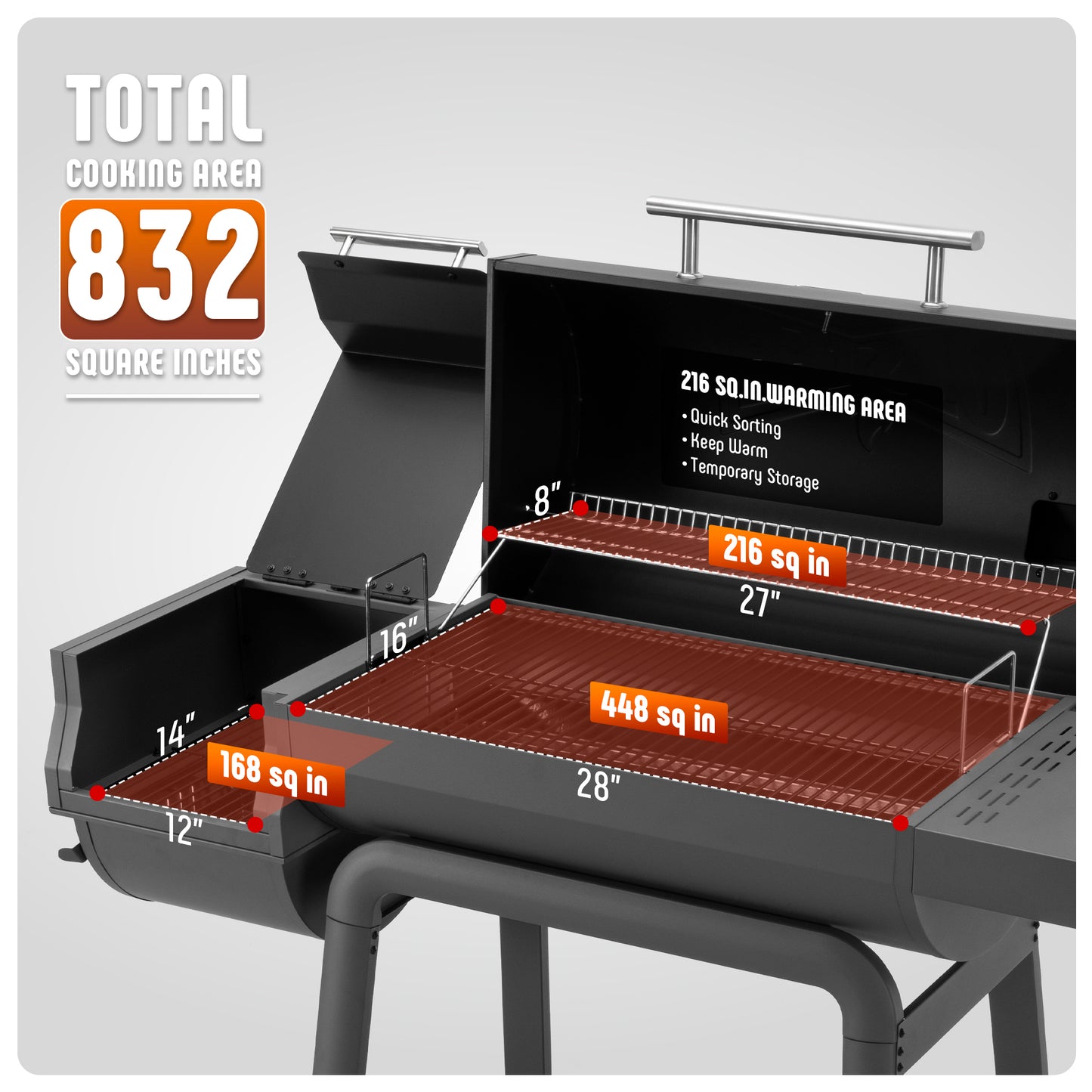 Feasto BBQ Charcoal Grill with Offset Smoker Grill and Side Table, 30-In Heavy-Duty Outdoor BBQ Grill with 815 Sq. In. Cooking Space for Outdoor Barbecue in Backyard, Patio and Parties, Black by Feasto