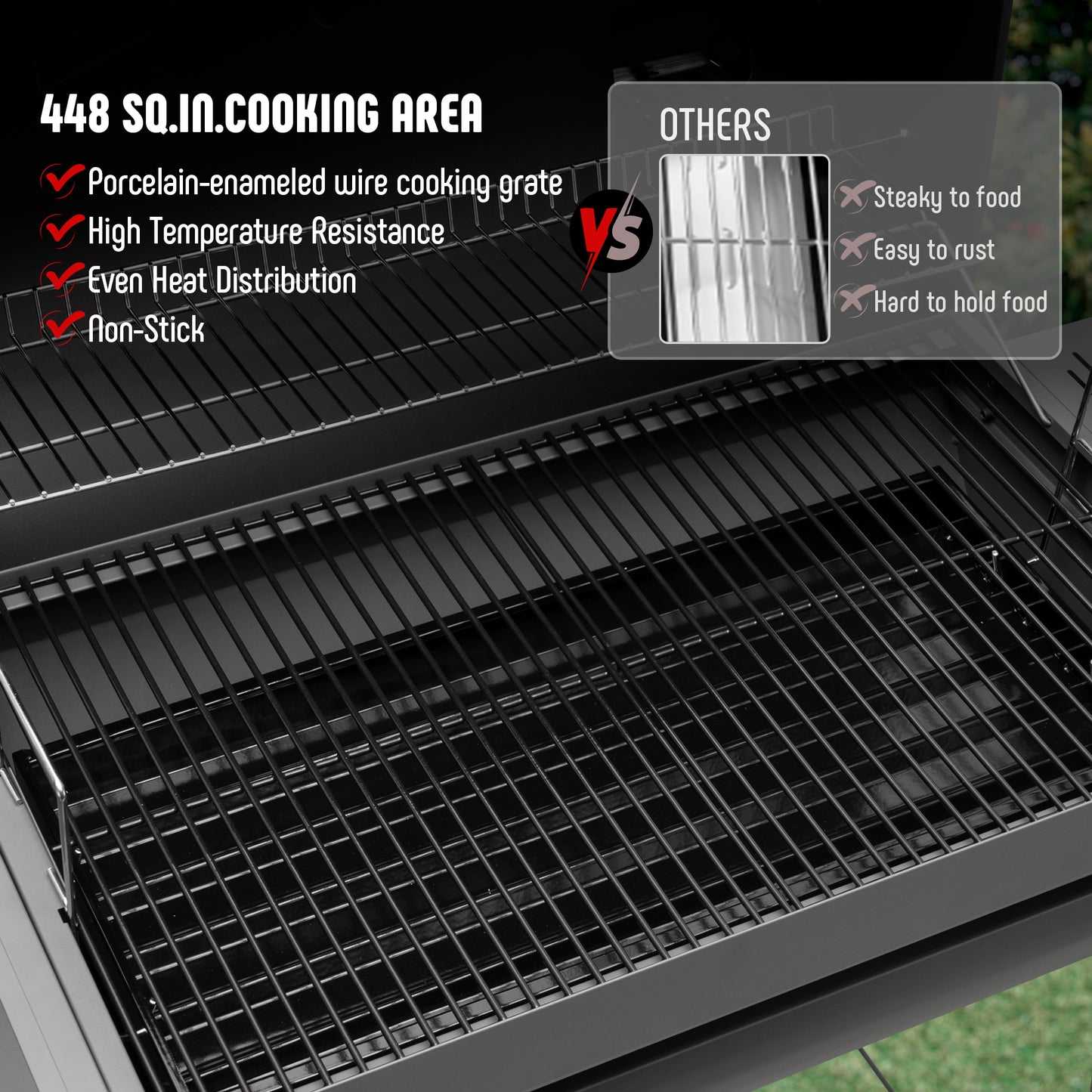 Feasto BBQ Charcoal Grill with Offset Smoker Grill and Side Table, 30-In Heavy-Duty Outdoor BBQ Grill with 815 Sq. In. Cooking Space for Outdoor Barbecue in Backyard, Patio and Parties, Black by Feasto