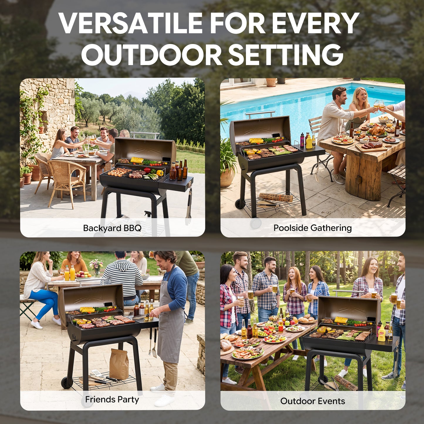 30-Inch Charcoal Grill with Side Table,Golden