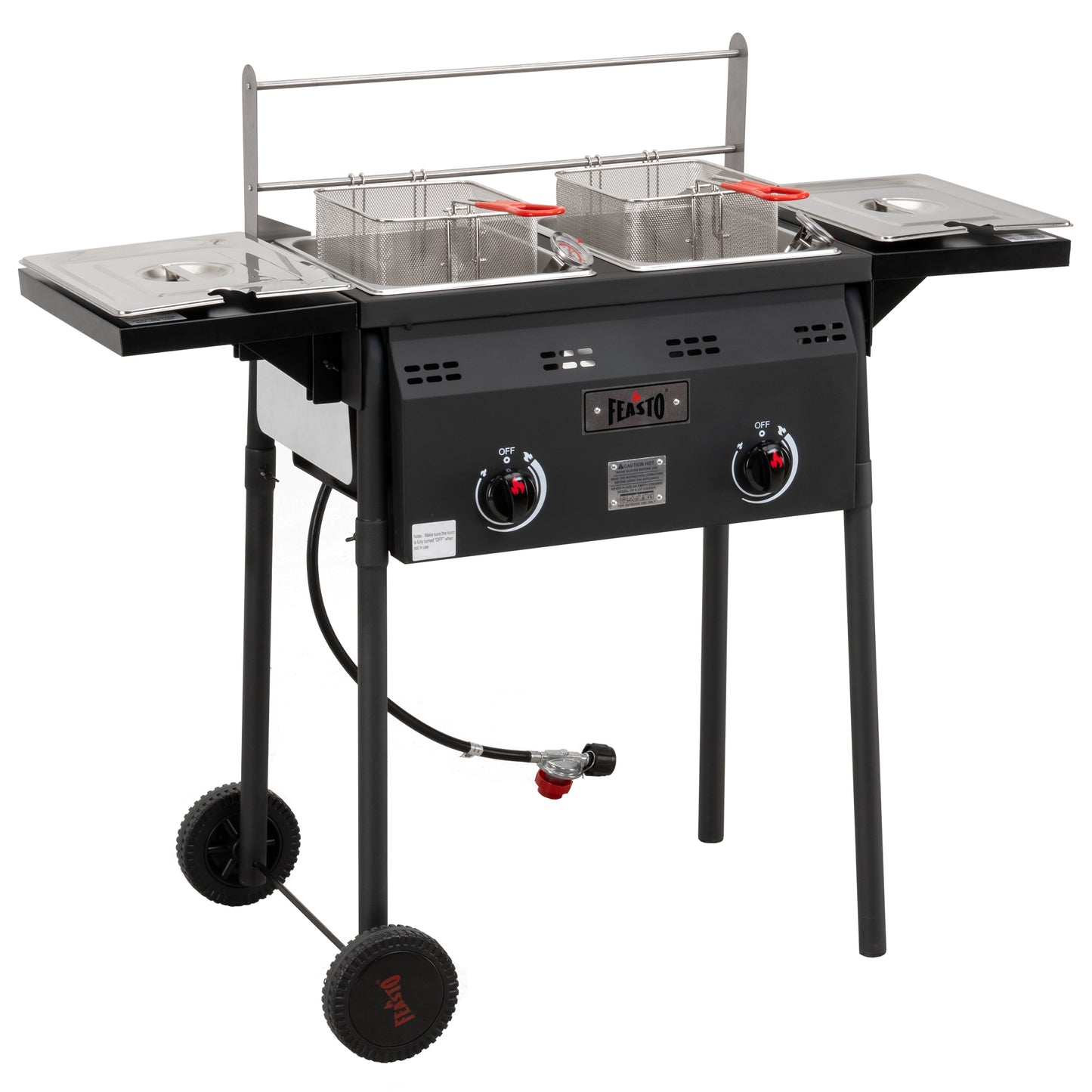 Outdoor Movable Propane Deep Fryer,Dual Tank with Dual Independent Cast Iron Burners