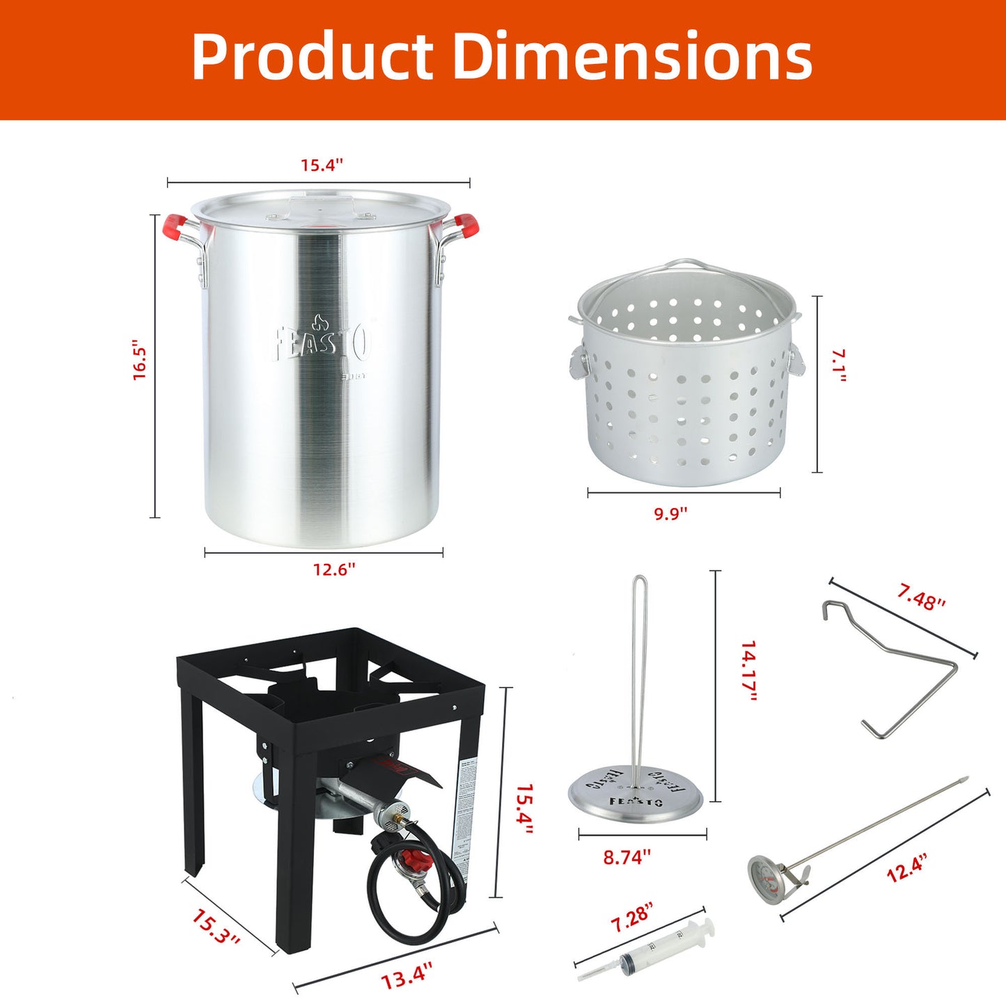 Feasto 22701A 30QT Aluminum Turkey Fryer & Fish Fryer Set Seafood Boiler Pot 50000 BTU Propane Burner for Outdoor Cooking