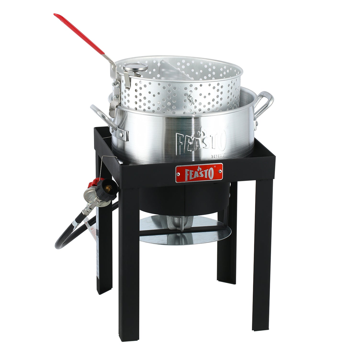 FEASTO 10 QT Fish Fryer Kit with 10 Qt Aluminum Pots Outdoor Propane Gas Cooker with Adjustable 0-10 PSI Regulator Non-Assembly Frame Stand