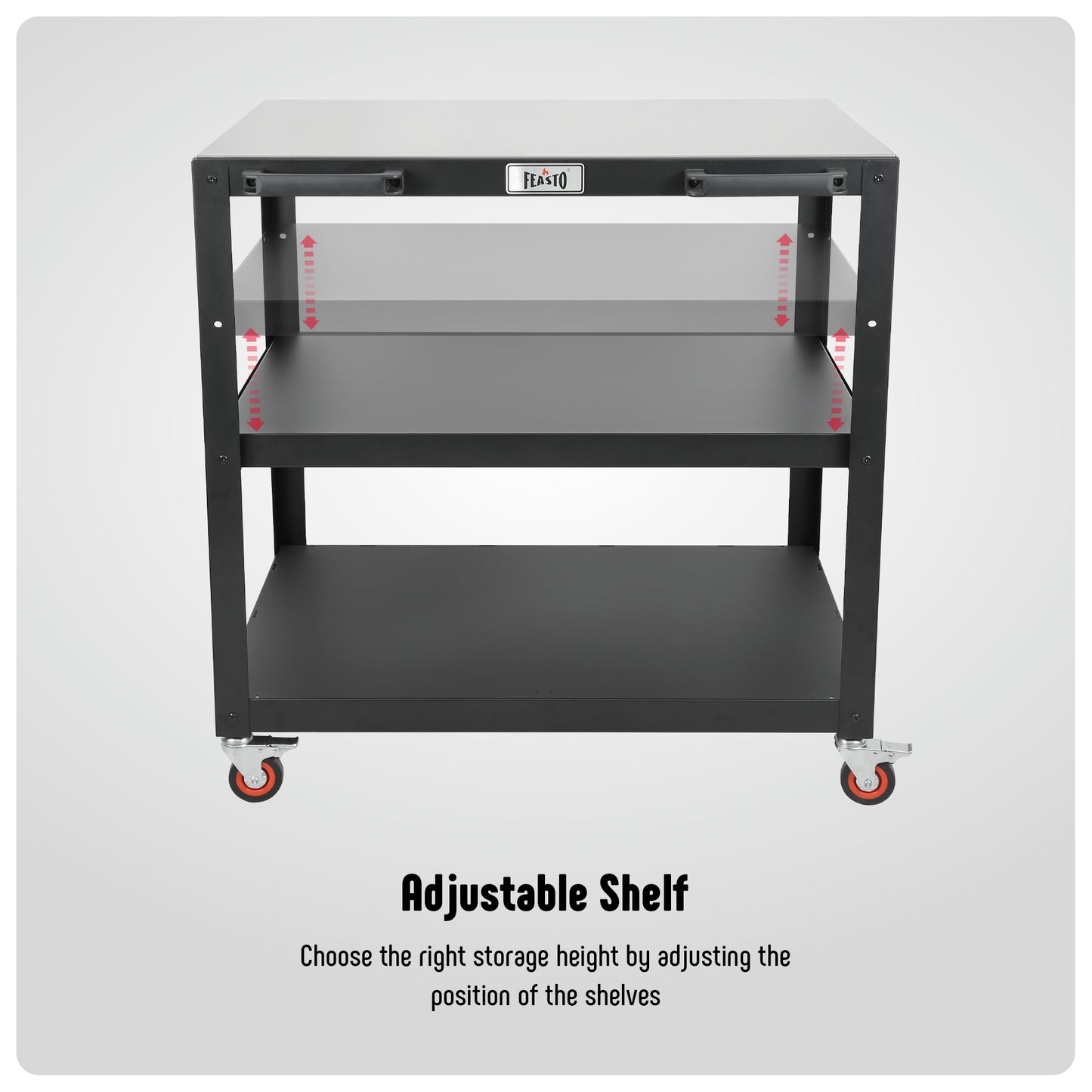 Feasto 3-Shelf Outdoor Steel Table Cart 35.4” x 24” Stainless Steel Table Top Movable Commercial Food Prep Pizza Prep Worktable Outdoor Kitchen Island