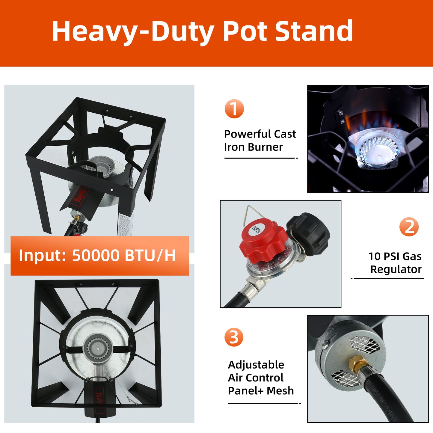FEASTO 10 QT Fish Fryer Kit with 10 Qt Aluminum Pots Outdoor Propane Gas Cooker with Adjustable 0-10 PSI Regulator Non-Assembly Frame Stand