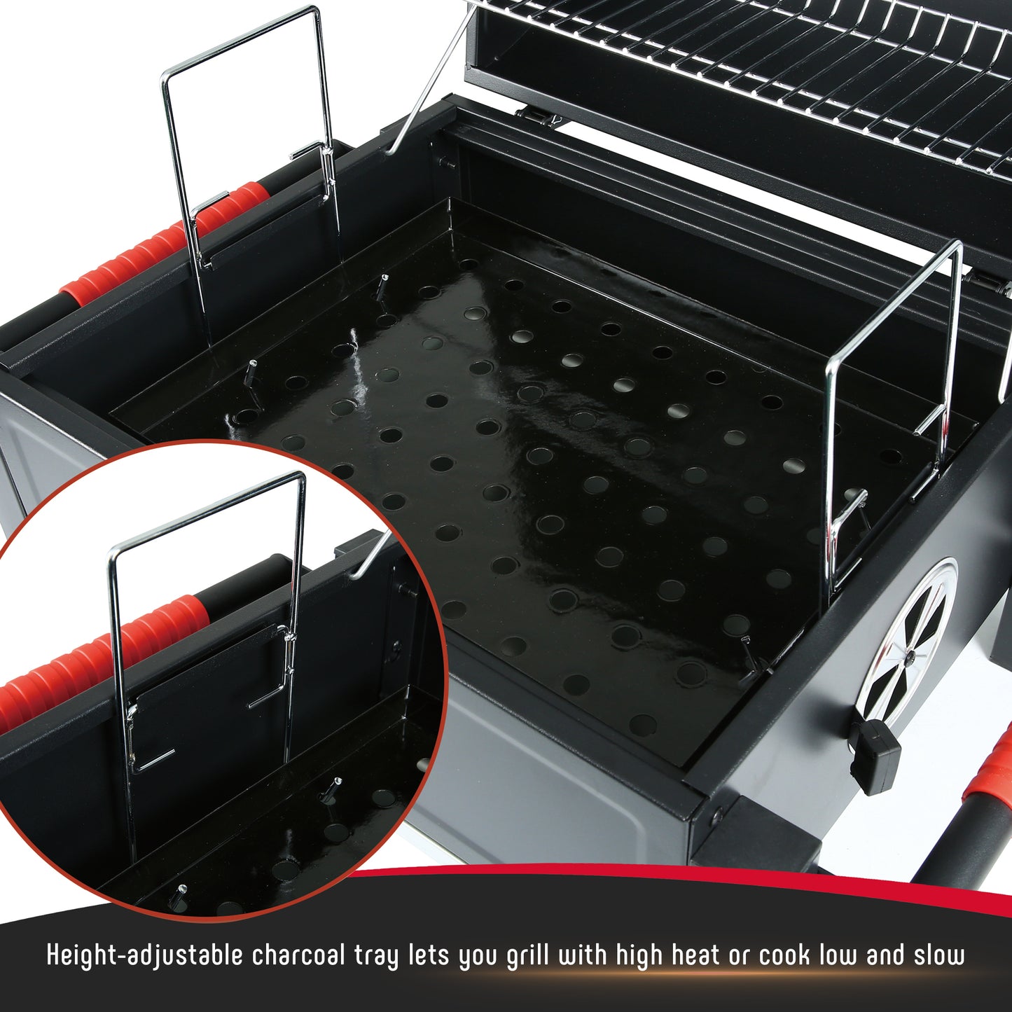 FEASTO Portable Charcoal Grill with Two Silicone Holding Handles Tabletop grilling with 354 Square Inches Cooking Area Convenient for outdoor Camping and Picnic Black L26.8’’x W20’’x H21.3’’