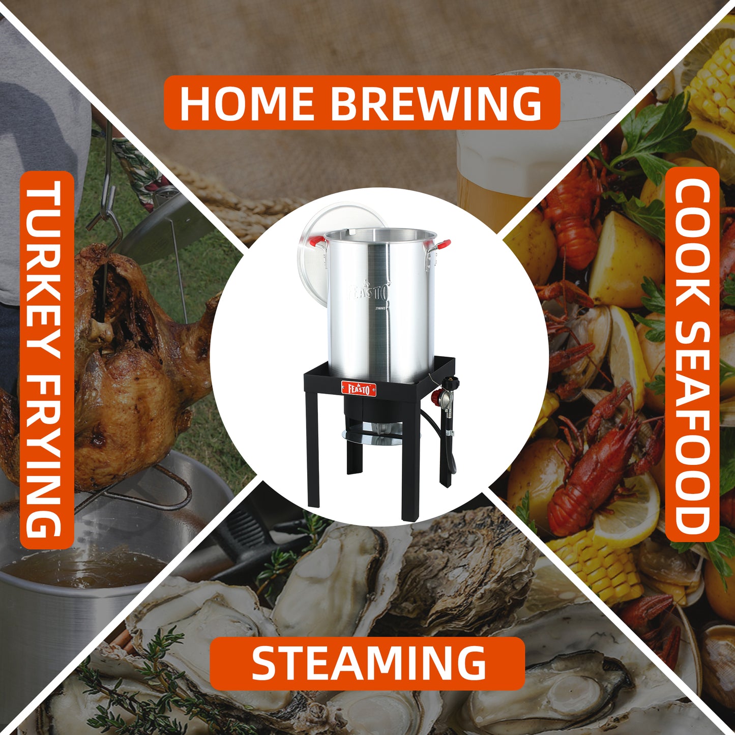 Feasto 22701A 30QT Aluminum Turkey Fryer & Fish Fryer Set Seafood Boiler Pot 50000 BTU Propane Burner for Outdoor Cooking