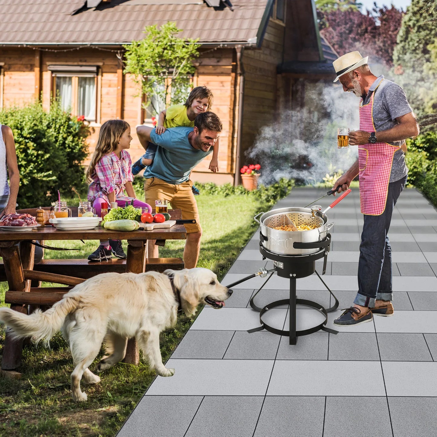 10 Qt Aluminum Outdoor Propane Gas Fish Fryer Pot Kit with Strainer Basket