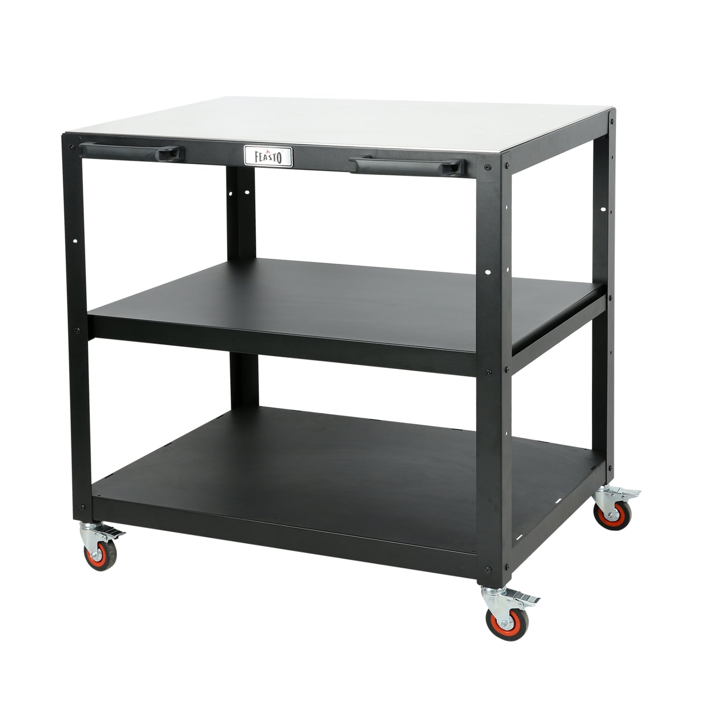Feasto 3-Shelf Outdoor Steel Table Cart 35.4” x 24” Stainless Steel Table Top Movable Commercial Food Prep Pizza Prep Worktable Outdoor Kitchen Island