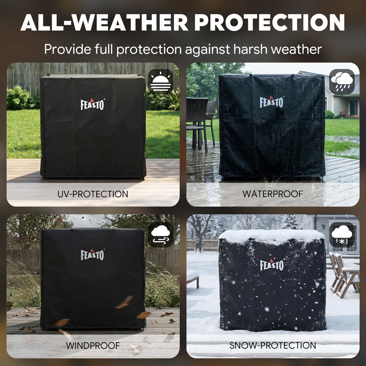 FEASTO 36-Inch Outdoor Prep Table Cover, Waterproof 600D Grill Cart Cover with Roll-Up Zippered Door, for Kitchen Island & Outdoor Storage Cabinet, Black