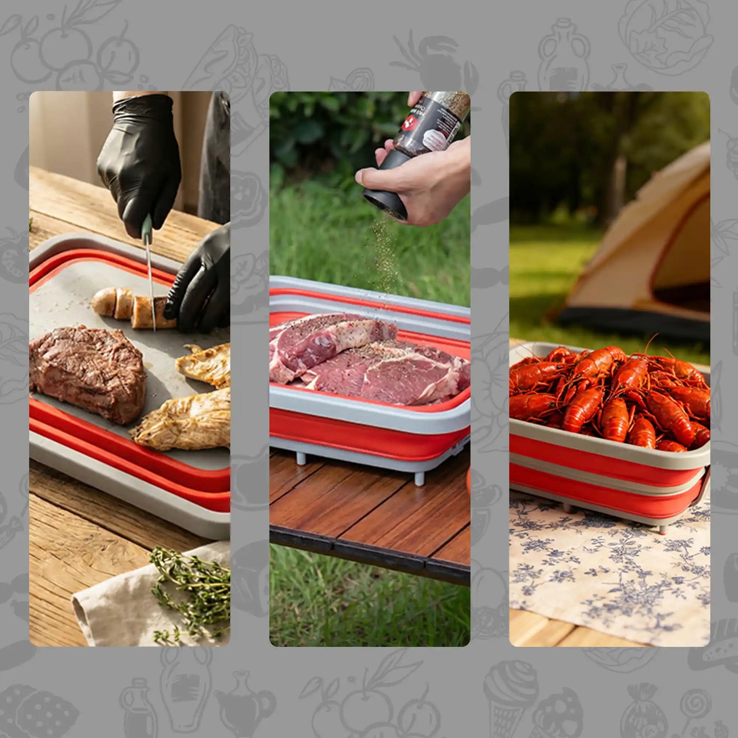Collapsible BBQ Prep Tub & Wash Station Set for Outdoor Cooking