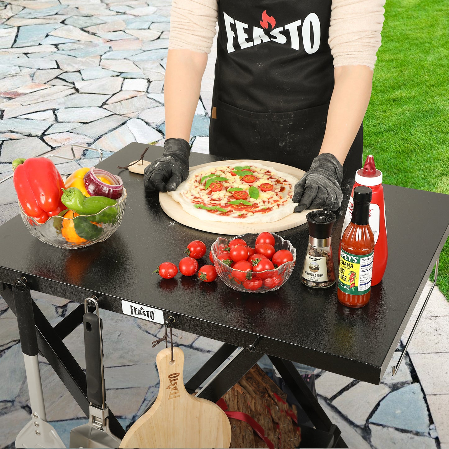 Folding Table, Foldable Grill Stand and Pizza Oven Stand Portable Outdoor Food Prep, Black