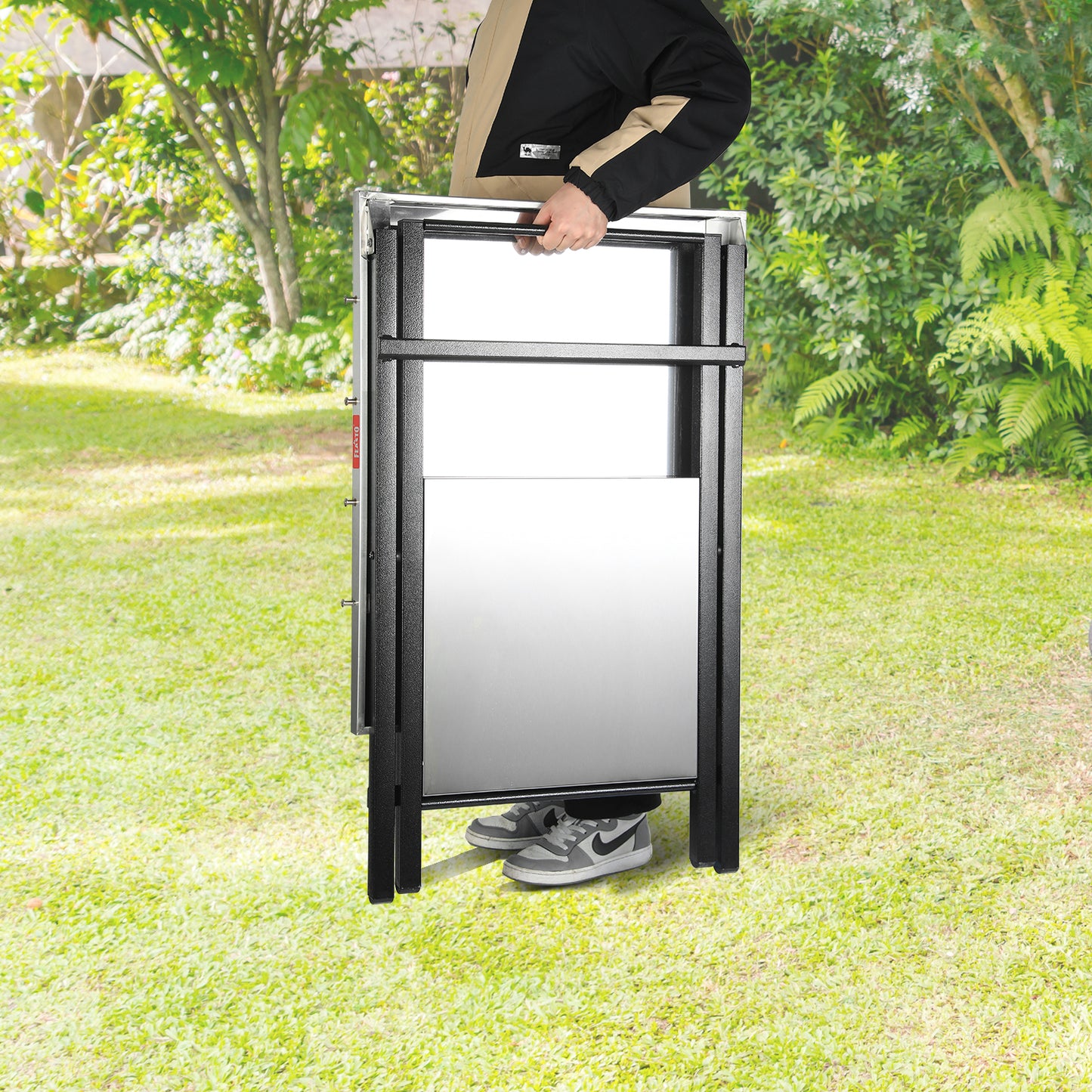 Folding Table, Foldable Grill Stand with Stainless Steel Tabletop, Portable Outdoor Food Prep