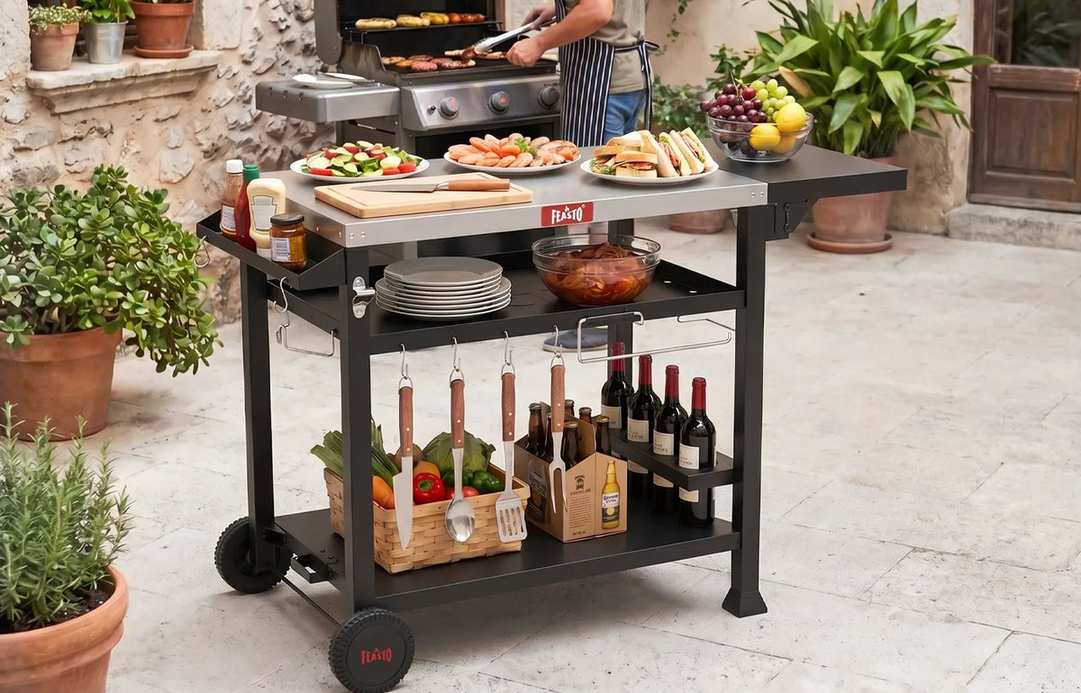 Outdoor Grill Cart with Foldable Side Table