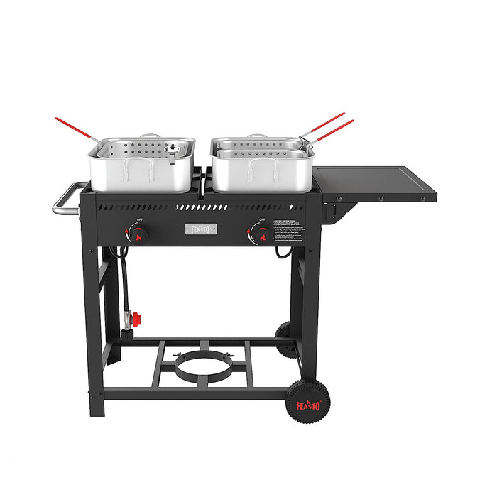 30 Qt Movable Outdoor Deep Fryer with Dual Tanks