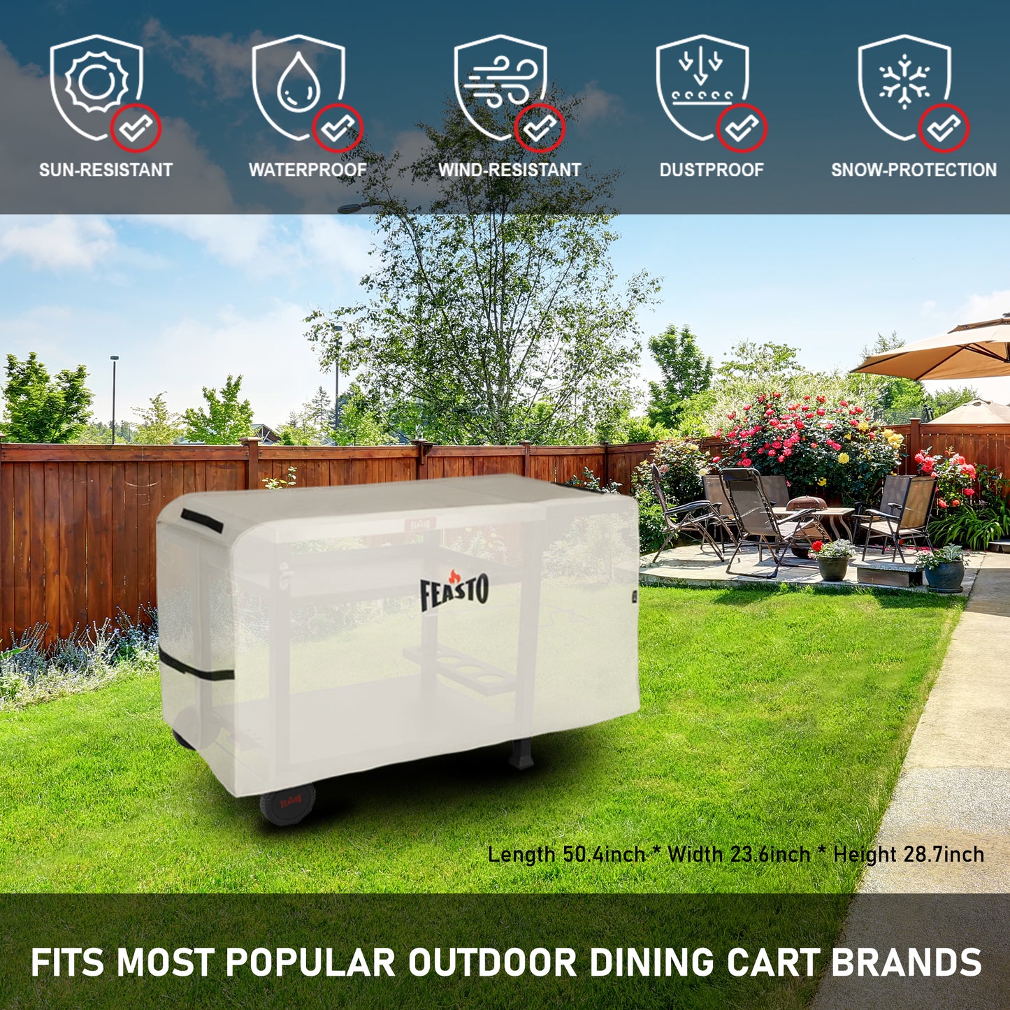 Outdoor Dining Cart Cover for Feasto Three-Shelf Movable Dining Cart Prep Table Heavy Duty Waterproof Cover for Feasto Dining Cart Beige (L50.4” x W23.6” x H28.7”)