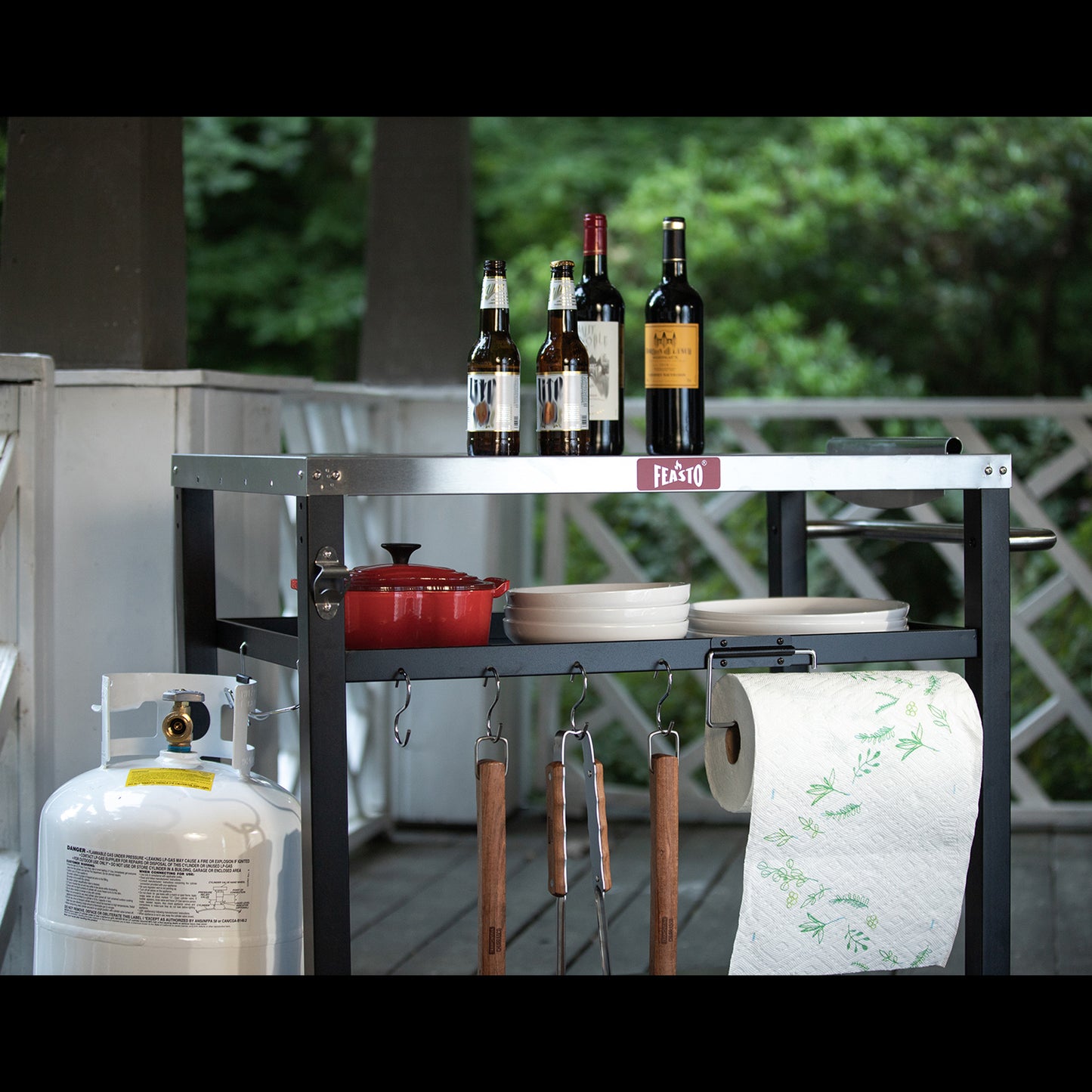 FEASTO Three-Shelf Movable Food Prep and Work Cart Table Home and Outdoor Multifunctional Stainless Steel Table Top Worktable on Two Wheels L39.5’’x W25.6’’x H33’’
