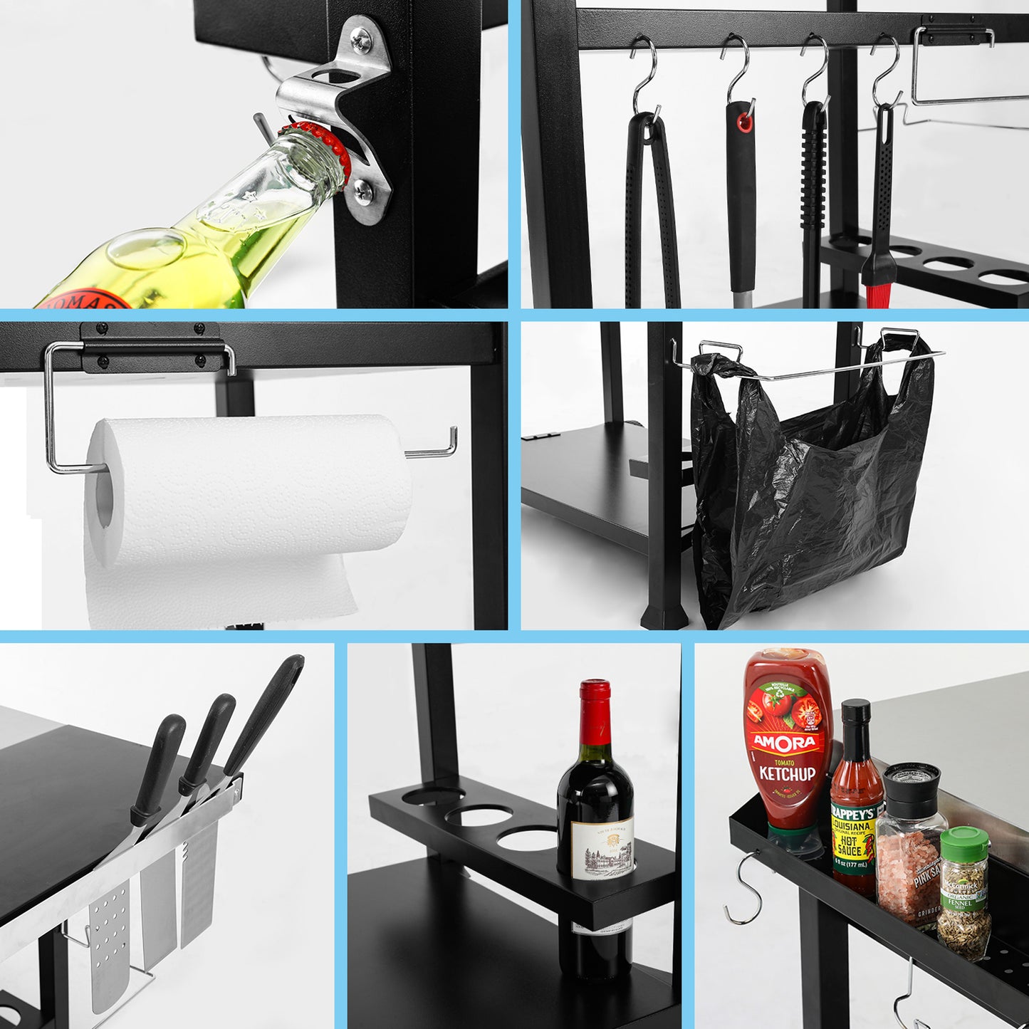 FEASTO Three-Shelf Movable Food Prep Cart Table Home and Outdoor Multifunctional Stainless Steel Table Top Worktable on Two Wheels L50’’x W21.7’’x H33’’