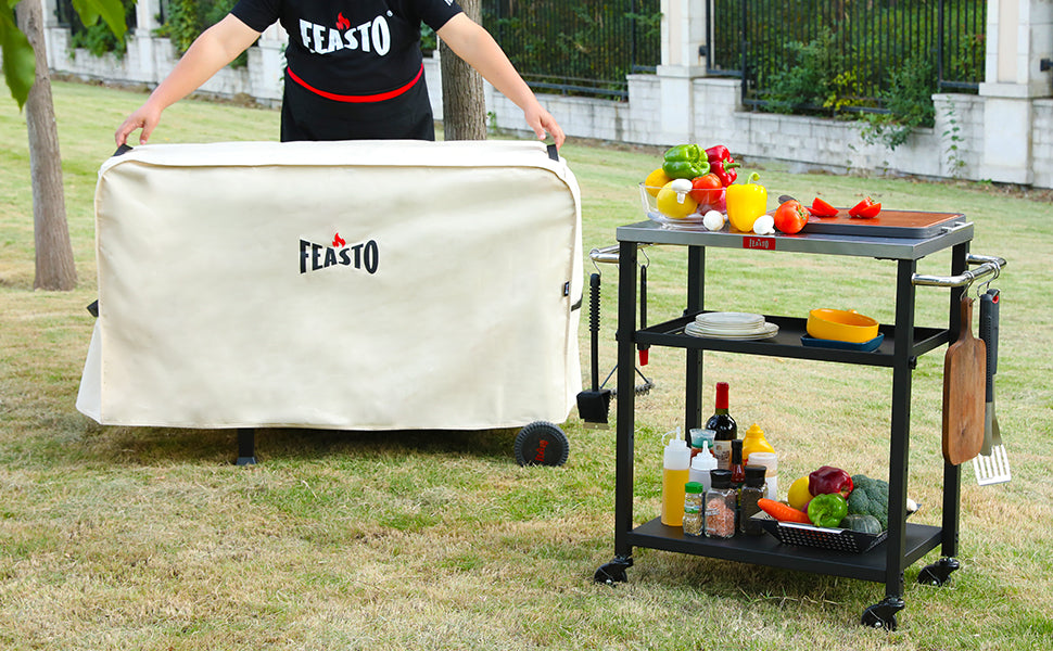 Outdoor Dining Cart Cover for Feasto Three-Shelf Movable Dining Cart Prep Table Heavy Duty Waterproof Cover for Feasto Dining Cart Beige (L50.4” x W23.6” x H28.7”)