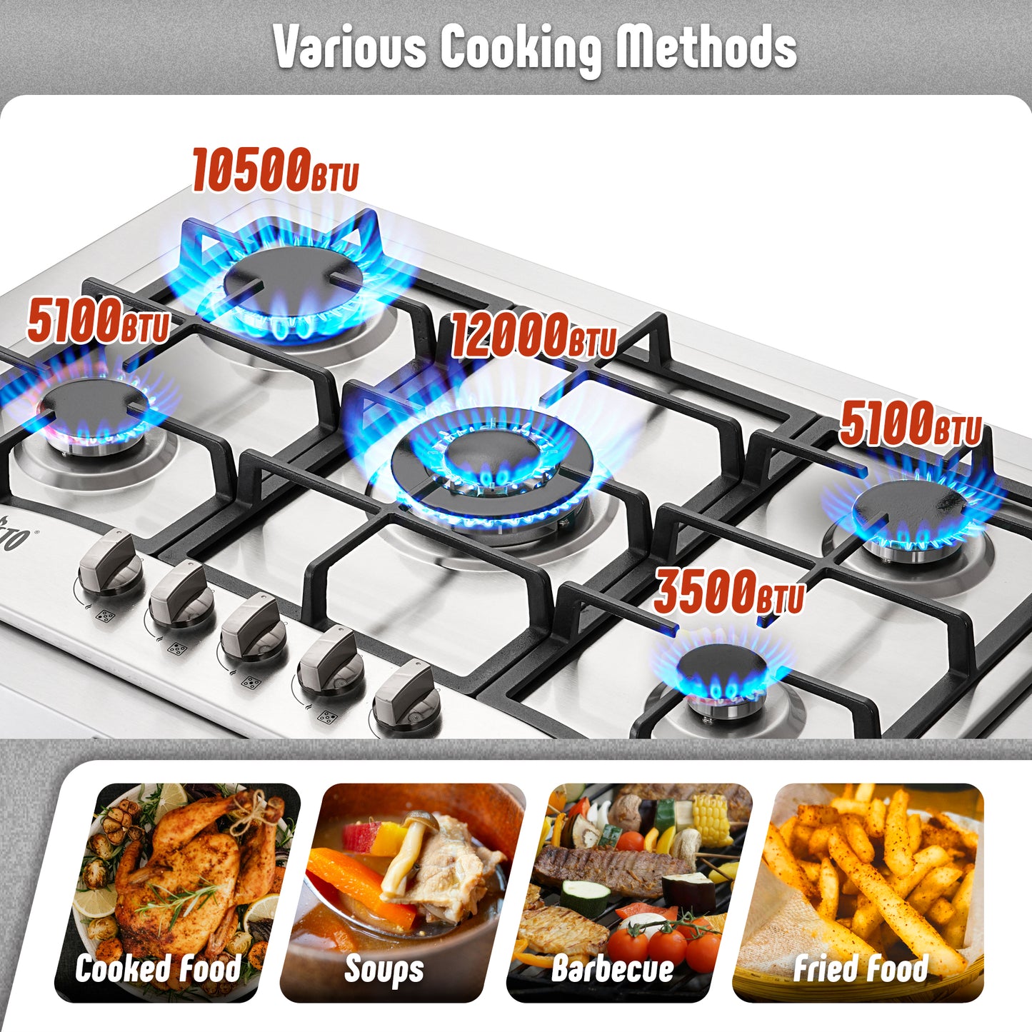 Feasto Outdoor Kitchen Series 5-Burner Outdoor Gas Grill with Cover, Modular Kitchen Grill