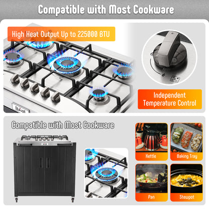 Feasto Outdoor Kitchen Series 5-Burner Outdoor Gas Grill with Cover, Modular Kitchen Grill