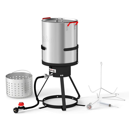 FEASTO 30Qt Aluminum Turkey Fryer Pot with Stockpot Basket & 50,000BTU Propane Gas Burner, Outdoor Deep Fryer & Seafood Boil Pot-Outdoor Cooker for Crawfish, Crab, Shrimp and Frying
