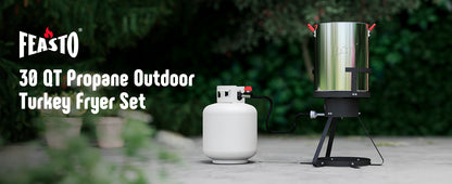 FEASTO 30Qt Aluminum Turkey Fryer Pot with Stockpot Basket & 50,000BTU Propane Gas Burner, Outdoor Deep Fryer & Seafood Boil Pot-Outdoor Cooker for Crawfish, Crab, Shrimp and Frying