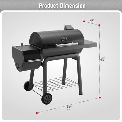 Charcoal Grill with Offset Smoker Grill and Side Table, 30-In Heavy-Duty Outdoor BBQ Grill with 815 Sq. In. Cooking Space for Outdoor Barbecue in Backyard, Patio and Parties, Black by Feasto