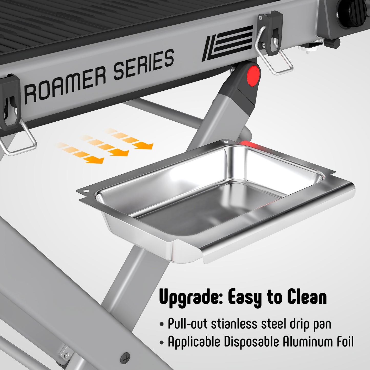 FEASTO Portable Propane Gas Grill with Folding Cart & 13000 BTU Burner, 360 SQ.IN. Cast Iron Cooking Grates, Side table, 8’’ Wheels, Stainless Grease Tray for Outdoor BBQ, Camping & Tailgating, Grey