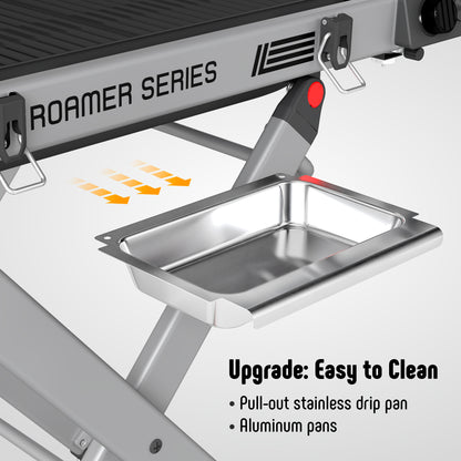 FEASTO Portable Propane Gas Grill with Folding Cart & 13000 BTU Burner, 360 SQ.IN. Cast Iron Cooking Grates, Side table, 8’’ Wheels, Stainless Grease Tray for Outdoor BBQ, Camping & Tailgating, Black