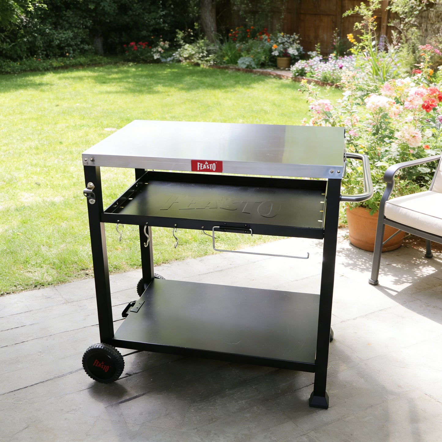 Feasto Three-Shelf Movable Food Prep and Work Cart Table,Cover Included(Add to cart and enjoy an additional 7% discount)