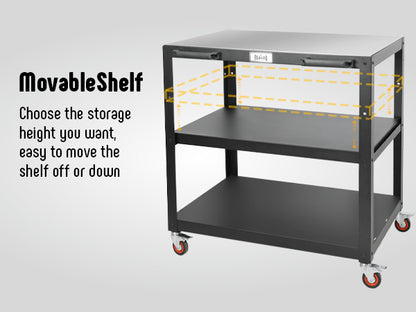Feasto 3-Shelf Outdoor Steel Table Cart 35.4” x 24” Stainless Steel Table Top Movable Commercial Food Prep Pizza Prep Worktable Outdoor Kitchen Island