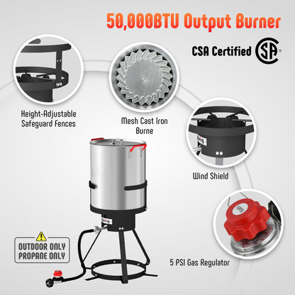 FEASTO 30Qt Aluminum Turkey Fryer Pot with Stockpot Basket & 50,000BTU Propane Gas Burner, Outdoor Deep Fryer & Seafood Boil Pot-Outdoor Cooker for Crawfish, Crab, Shrimp and Frying