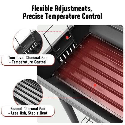 Feasto BBQ Charcoal Grill with Side Table, 30-In Heavy Duty Outdoor BBQ Grill with 647 Sq. In Cooking Area for Outdoor Barbecue in Backyard, Patio and Parties, Black by Feasto