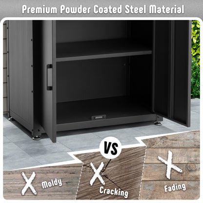 Garden Potting Bench with Storage Cabinet,Outdoor Gardening Table & Work Bench for Plants, Horticulture,Outdoor Workstation with Stainless Steel Tabletop,Outdoor Work Table with Elevated Rack