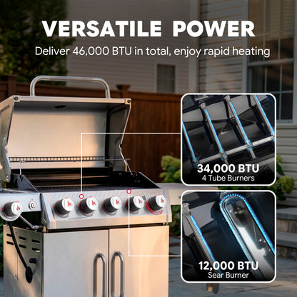 Feasto 5-Burner Propane Gas Grill 58,000 BTU with Sear & Side Burner, 686 Sq. In.(Add to cart and enjoy an additional 5% discount)