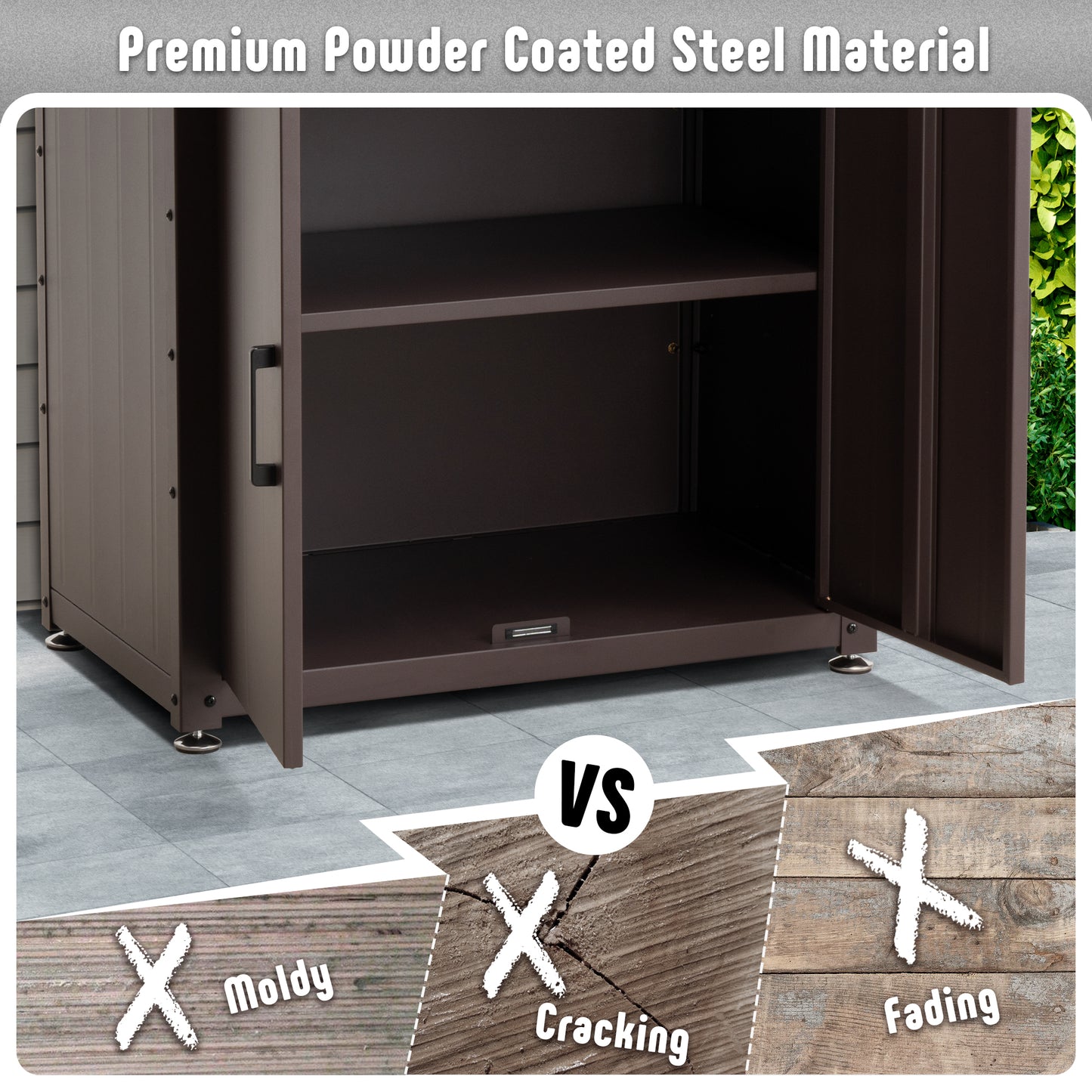 Garden Potting Bench with Storage Cabinet,Outdoor Gardening Table & Work Bench for Plants, Horticulture,Outdoor Workstation with Stainless Steel Tabletop,Outdoor Work Table with Elevated Rack