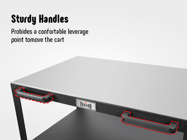 Feasto 3-Shelf Outdoor Steel Table Cart 35.4” x 24” Stainless Steel Table Top Movable Commercial Food Prep Pizza Prep Worktable Outdoor Kitchen Island