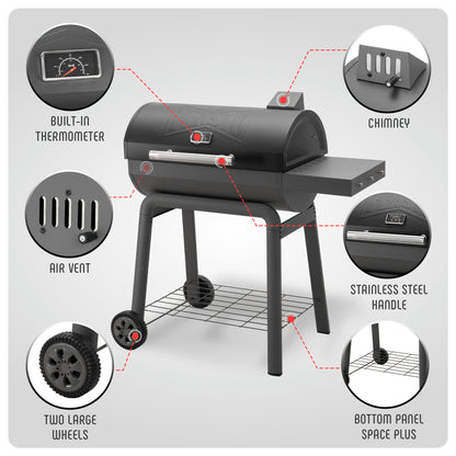 Feasto BBQ Charcoal Grill with Side Table, 30-In Heavy Duty Outdoor BBQ Grill with 647 Sq. In Cooking Area for Outdoor Barbecue in Backyard, Patio and Parties, Black by Feasto