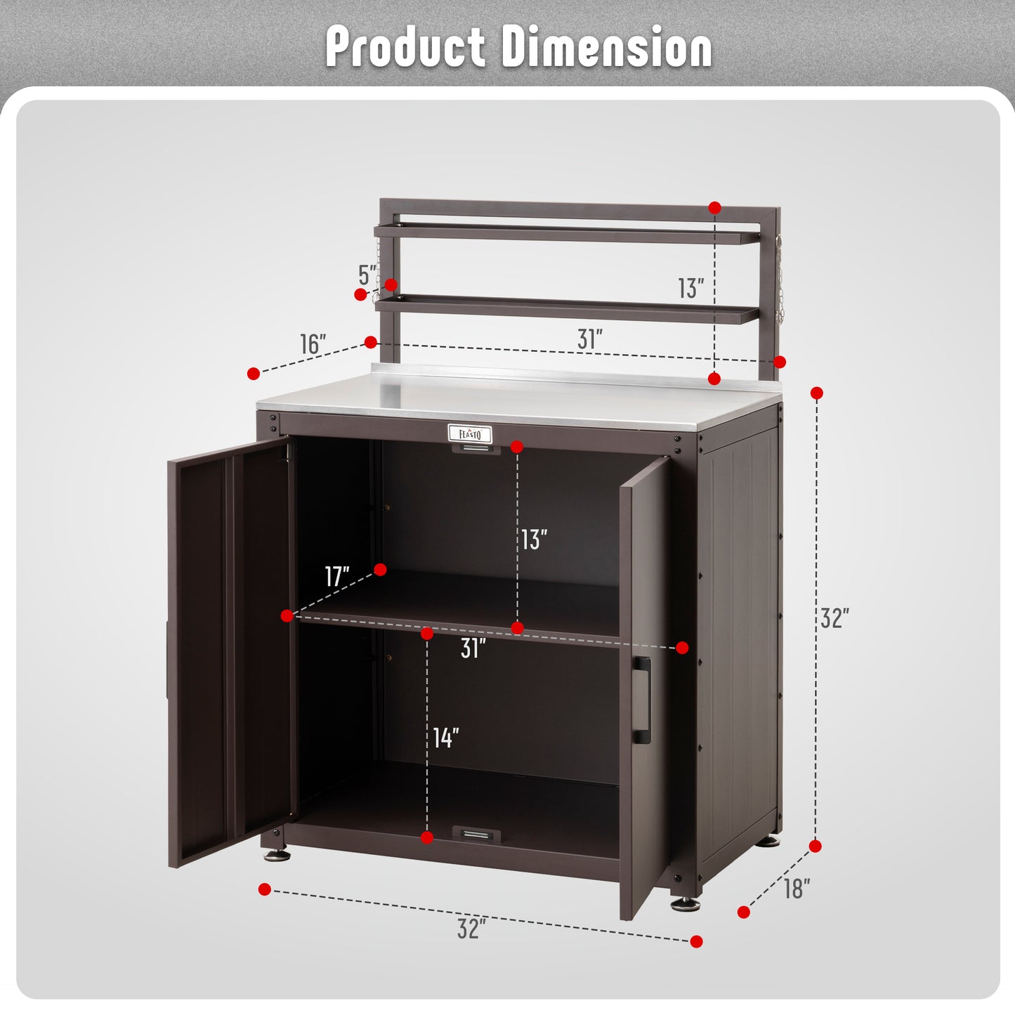 Garden Potting Bench with Storage Cabinet,Outdoor Gardening Table & Work Bench for Plants, Horticulture,Outdoor Workstation with Stainless Steel Tabletop,Outdoor Work Table with Elevated Rack