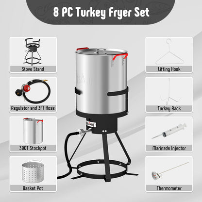 FEASTO 30Qt Aluminum Turkey Fryer Pot with Stockpot Basket & 50,000BTU Propane Gas Burner, Outdoor Deep Fryer & Seafood Boil Pot-Outdoor Cooker for Crawfish, Crab, Shrimp and Frying