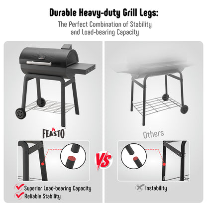 Feasto BBQ Charcoal Grill with Side Table, 30-In Heavy Duty Outdoor BBQ Grill with 647 Sq. In Cooking Area for Outdoor Barbecue in Backyard, Patio and Parties, Black by Feasto
