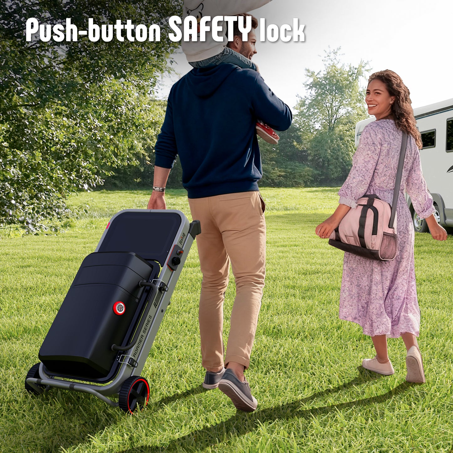 FEASTO Portable Propane Gas Grill with Folding Cart & 13000 BTU Burner, 360 SQ.IN. Cast Iron Cooking Grates, Side table, 8’’ Wheels, Stainless Grease Tray for Outdoor BBQ, Camping & Tailgating, Grey