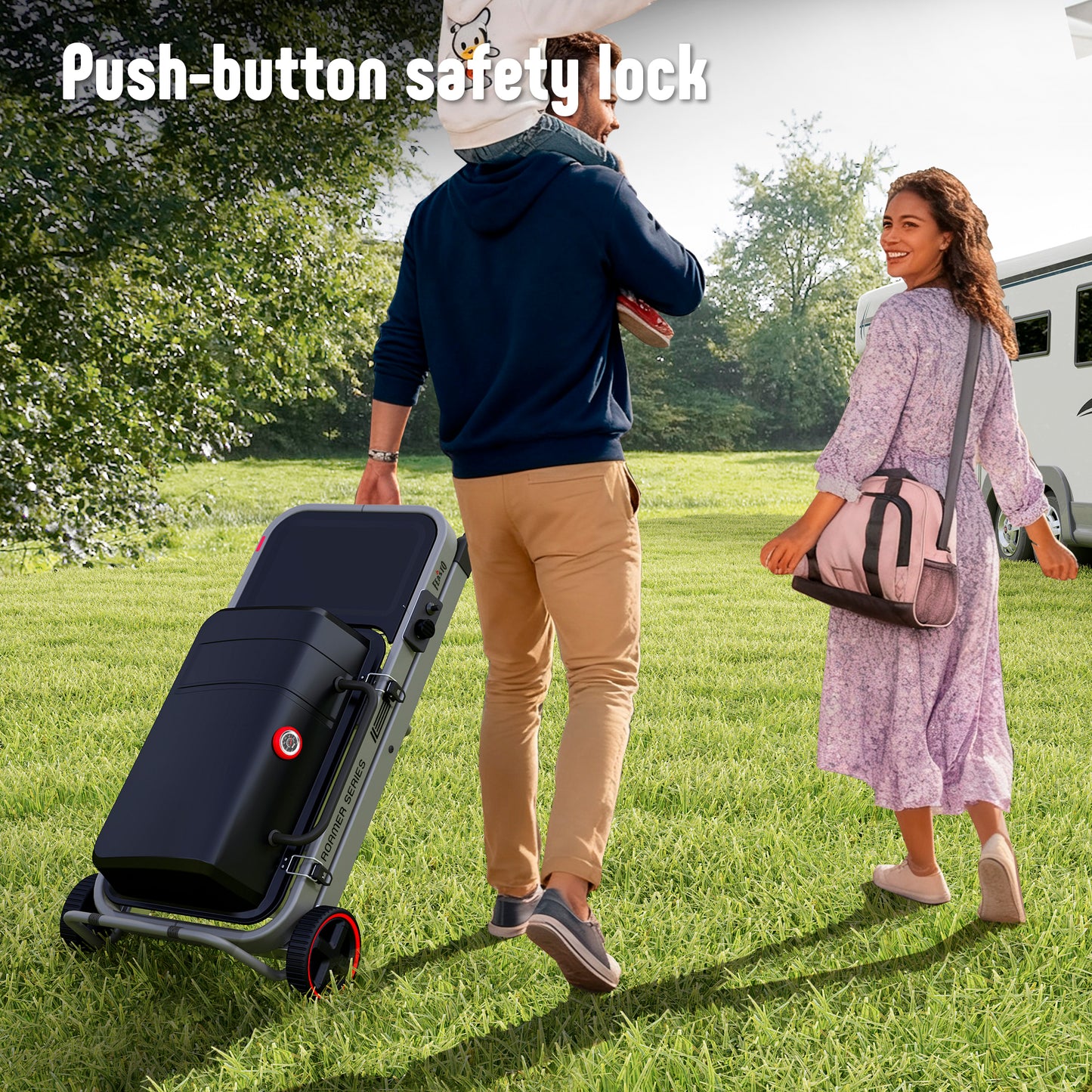 FEASTO Portable Propane Gas Grill with Folding Cart & 13000 BTU Burner, 360 SQ.IN. Cast Iron Cooking Grates, Side table, 8’’ Wheels, Stainless Grease Tray for Outdoor BBQ, Camping & Tailgating, Black