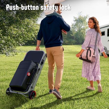 FEASTO Portable Propane Gas Grill with Folding Cart & 13000 BTU Burner, 360 SQ.IN. Cast Iron Cooking Grates, Side table, 8’’ Wheels, Stainless Grease Tray for Outdoor BBQ, Camping & Tailgating, Black