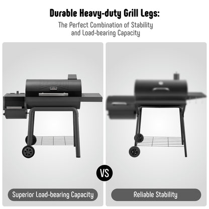 Charcoal Grill with Offset Smoker Grill and Side Table, 30-In Heavy-Duty Outdoor BBQ Grill with 815 Sq. In. Cooking Space for Outdoor Barbecue in Backyard, Patio and Parties, Black by Feasto