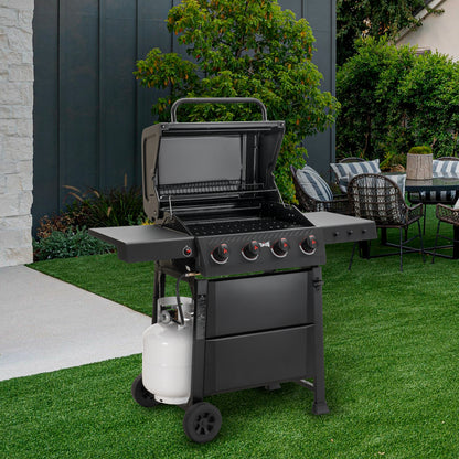 4-Burner Propane Gas Grill with 2 Side Tables and Porcelain-Enameled Grates for Patio Garden Barbecue,36000 BTU Outdoor Grill for Outdoor Cooking, Black