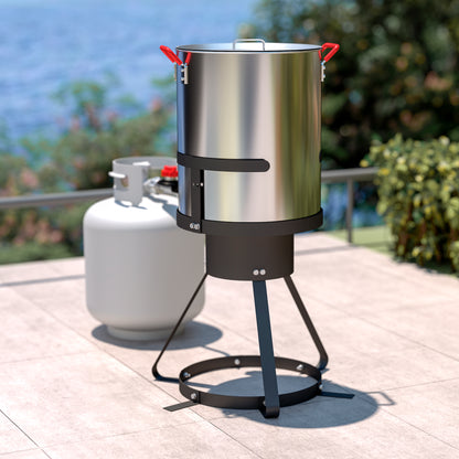 FEASTO 30Qt Aluminum Turkey Fryer Pot with Stockpot Basket & 50,000BTU Propane Gas Burner, Outdoor Deep Fryer & Seafood Boil Pot-Outdoor Cooker for Crawfish, Crab, Shrimp and Frying