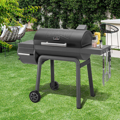 Charcoal Grill with Offset Smoker Grill and Side Table, 30-In Heavy-Duty Outdoor BBQ Grill with 815 Sq. In. Cooking Space for Outdoor Barbecue in Backyard, Patio and Parties, Black by Feasto