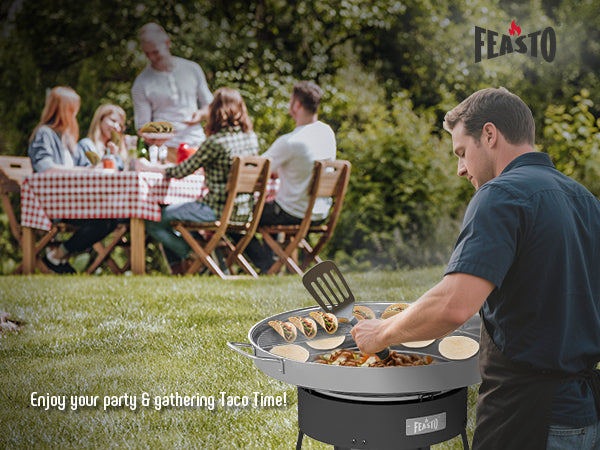 Feasto 23" Stainless Steel Concave Comal Set, Discada Disc Cooker with 54,000BTU Paella Burner and Adjustable Stand Set, Cazo Para Carnitas Tortillas Stir Fry Wok for Outdoor Cooking, CSA Certified